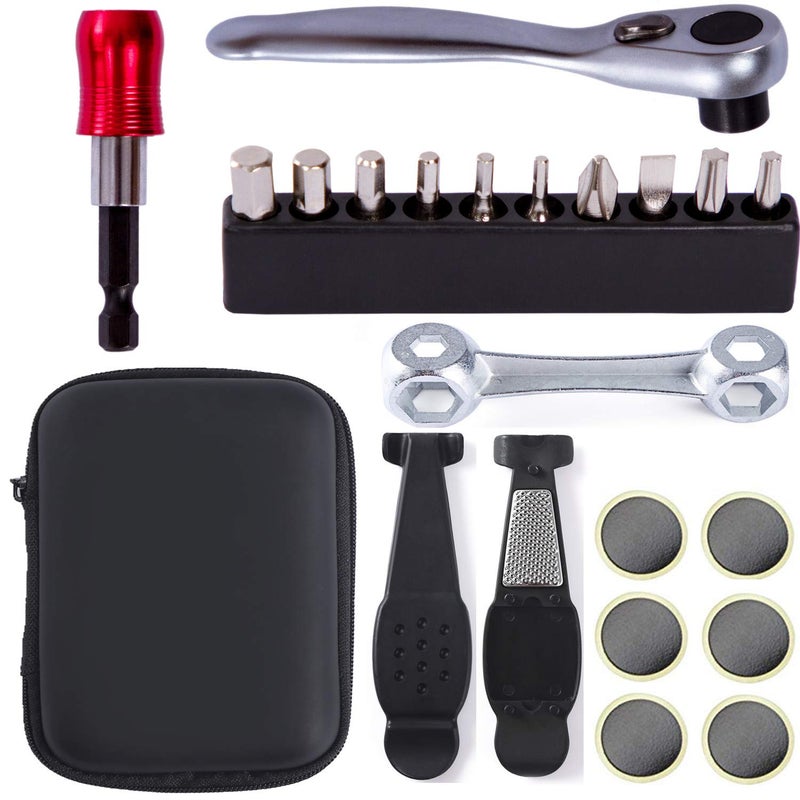 YBEKI Bike Repair Tool Kit Set - Bicycle Multi-Tool Kit with Ratchet Reversible Tool & 10 Tool bits, Bone Wrench, Bike Portable Tool Bag. 6 Month Warranty (Ratchet Tool + tire Tool) - Image 1